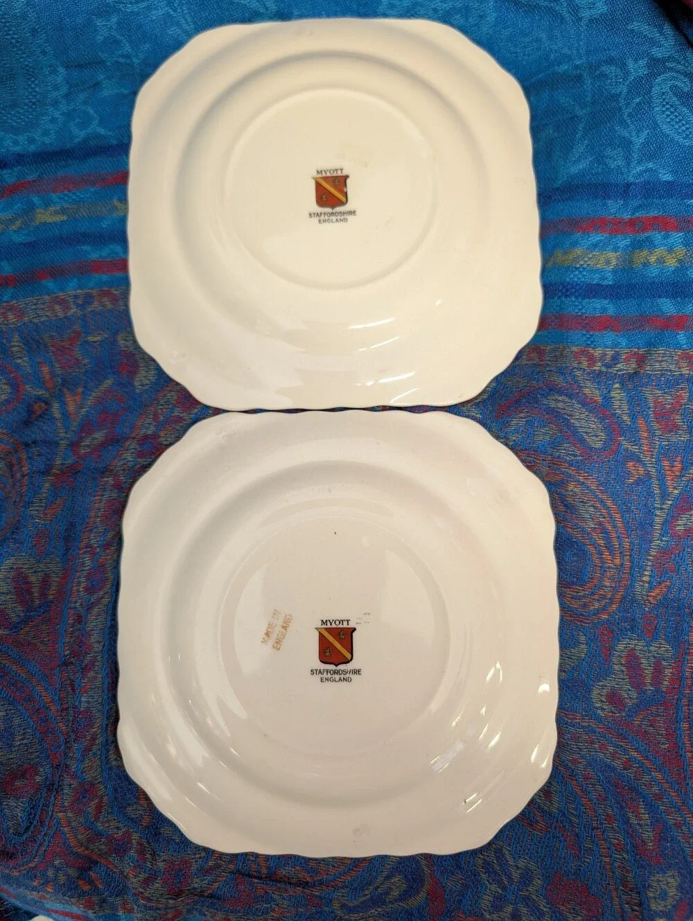 Vintage  Plates Square Saucer (2) Yellow & Orange  Art Deco 1920 Flower Pattern
